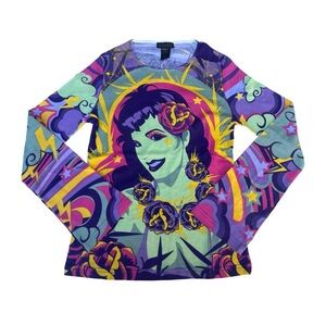 Y2K Custo Barcelona/Hayes Aloha Hawaiian Abstract Graphic Long Sleeve sz M